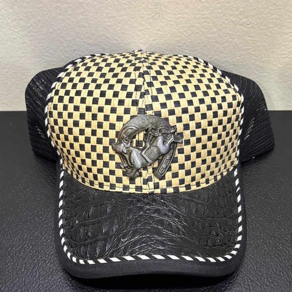 Checkered Black and Cream Trucker Cap - Picture 1 of 5